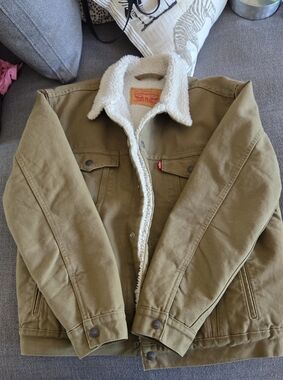 Levi's Olive Green Jacket with Cream Sherpa Lining